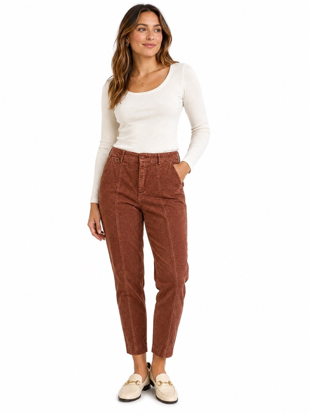 Anthropologie Essential Slim Pants Women’s 8 Rose Gold Corduroy Zip Pockets